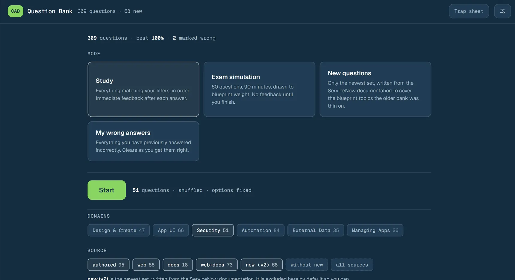 CAD Quiz, open the live site