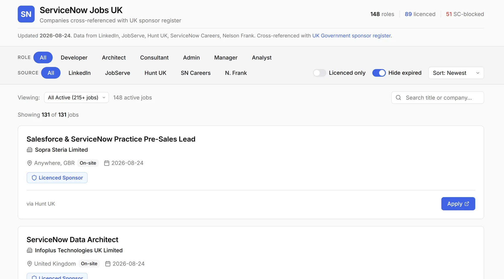 ServiceNow Jobs Digest, open the live site